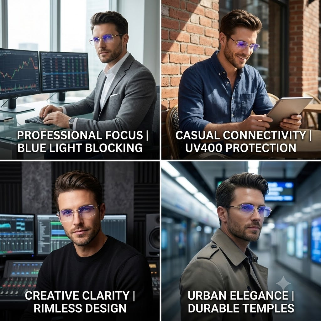 Rimless Anti-Blue Light Diamond-Cut Computer Glasses