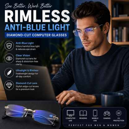 Rimless Anti-Blue Light Diamond-Cut Computer Glasses