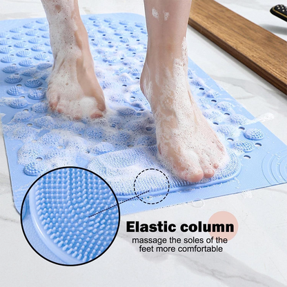 Sky Blue Non-Slip PVC Bathroom Mat Drain Holes (27 × 14 Inch)