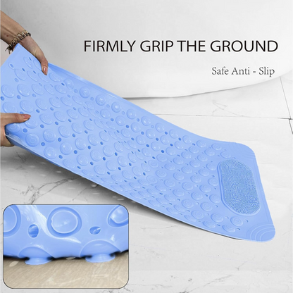 Sky Blue Non-Slip PVC Bathroom Mat Drain Holes (27 × 14 Inch)