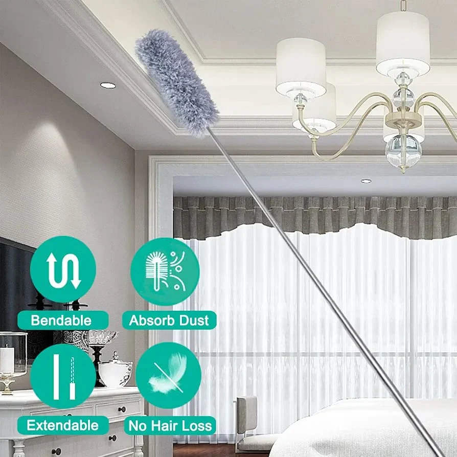 Telescopic Electrostatic Feather Duster – Extendable Dust Cleaning Tool for Ceilings & Hard-to-Reach Areas