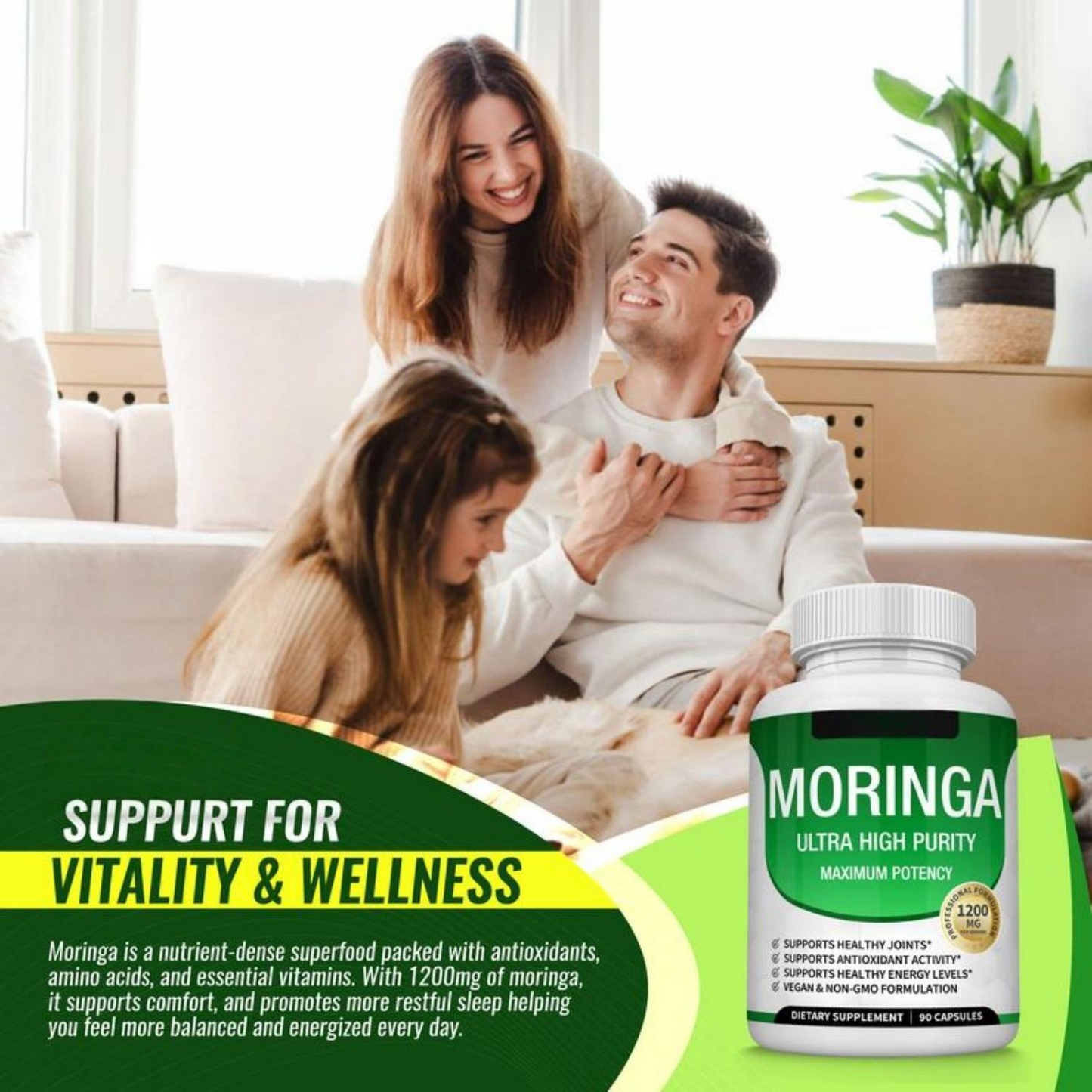 Moringa Leaf Capsules Natural Herbal Supplement 1200mg