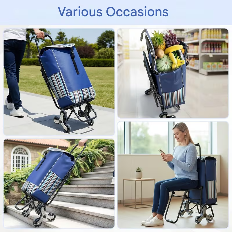 Heavy-Duty Shopping Cart Trolley – Portable Hand Lift Transport Cart for Groceries & Luggage